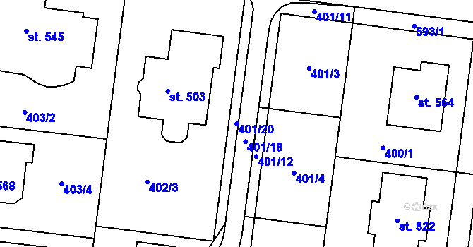 Parcela st. 401/20 v KÚ Čechovice u Prostějova, Katastrální mapa