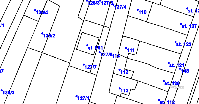 Parcela st. 127/6 v KÚ Domamyslice, Katastrální mapa