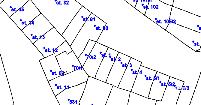 Parcela st. 1 v KÚ Domamyslice, Katastrální mapa