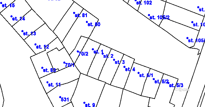 Parcela st. 2 v KÚ Domamyslice, Katastrální mapa