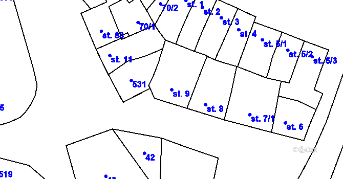 Parcela st. 9 v KÚ Domamyslice, Katastrální mapa