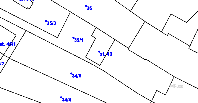 Parcela st. 43 v KÚ Domamyslice, Katastrální mapa