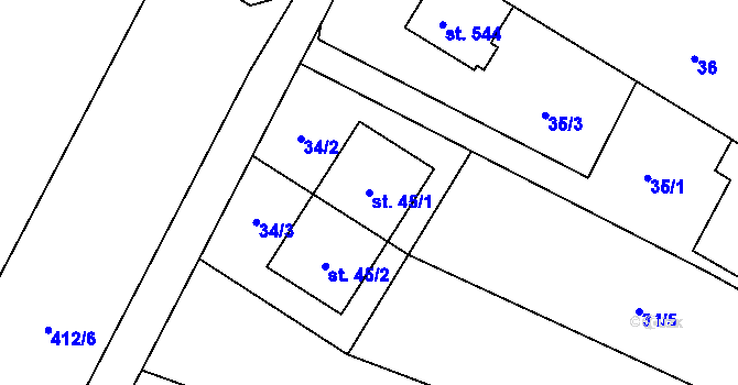 Parcela st. 45/1 v KÚ Domamyslice, Katastrální mapa