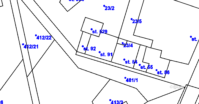Parcela st. 91 v KÚ Domamyslice, Katastrální mapa