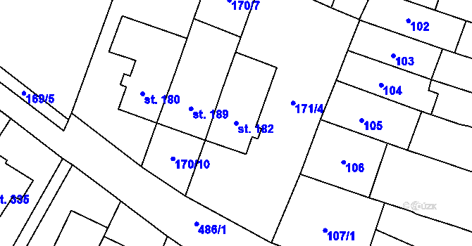 Parcela st. 182 v KÚ Domamyslice, Katastrální mapa