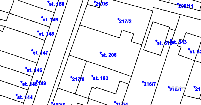 Parcela st. 206 v KÚ Domamyslice, Katastrální mapa