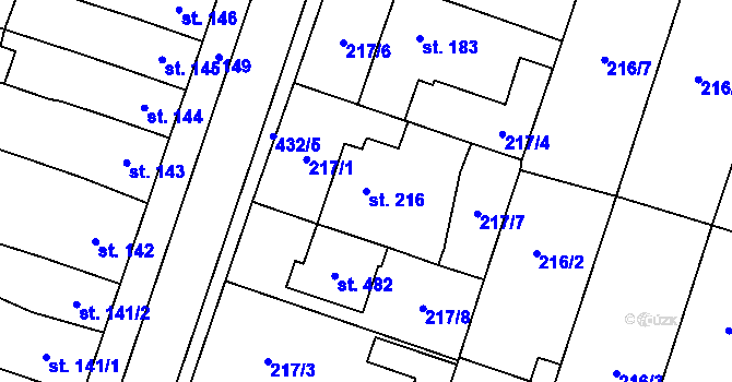 Parcela st. 216 v KÚ Domamyslice, Katastrální mapa