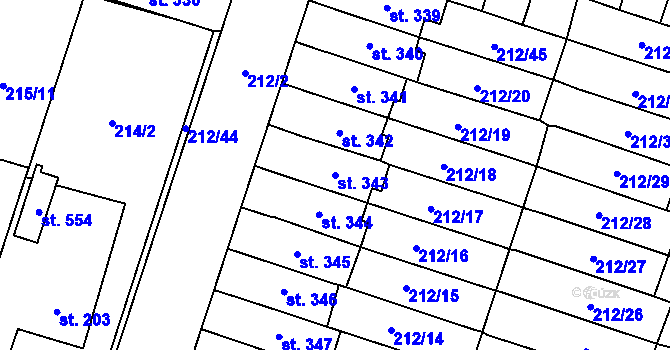 Parcela st. 343 v KÚ Domamyslice, Katastrální mapa