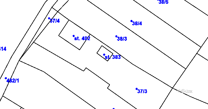 Parcela st. 383 v KÚ Domamyslice, Katastrální mapa