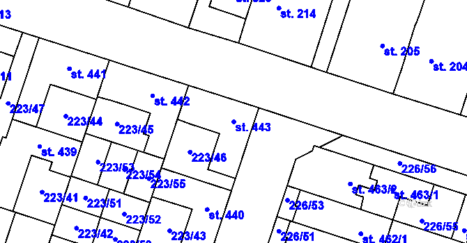 Parcela st. 443 v KÚ Domamyslice, Katastrální mapa