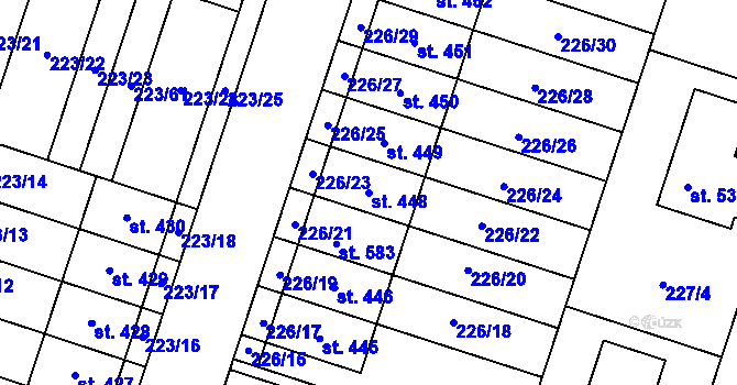 Parcela st. 448 v KÚ Domamyslice, Katastrální mapa