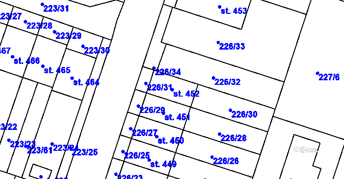 Parcela st. 452 v KÚ Domamyslice, Katastrální mapa