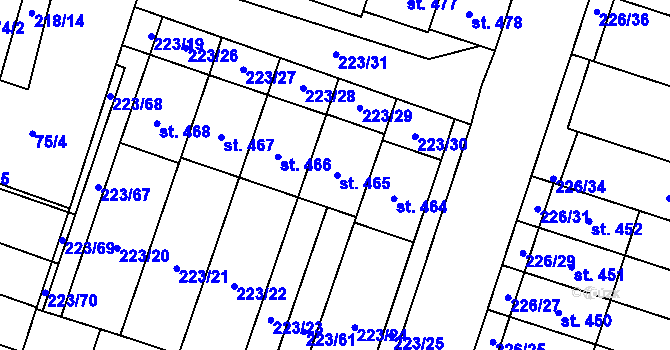 Parcela st. 465 v KÚ Domamyslice, Katastrální mapa