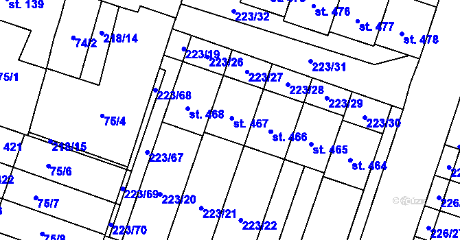 Parcela st. 467 v KÚ Domamyslice, Katastrální mapa