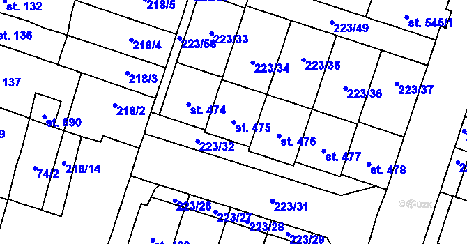 Parcela st. 475 v KÚ Domamyslice, Katastrální mapa