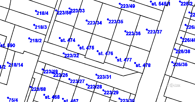 Parcela st. 476 v KÚ Domamyslice, Katastrální mapa