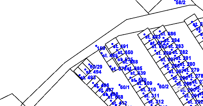 Parcela st. 485 v KÚ Domamyslice, Katastrální mapa