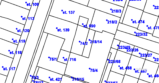Parcela st. 74/2 v KÚ Domamyslice, Katastrální mapa
