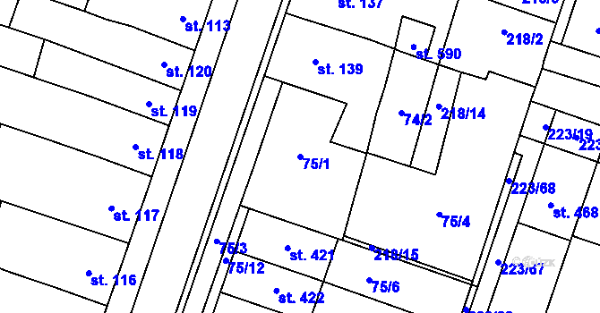 Parcela st. 75/1 v KÚ Domamyslice, Katastrální mapa