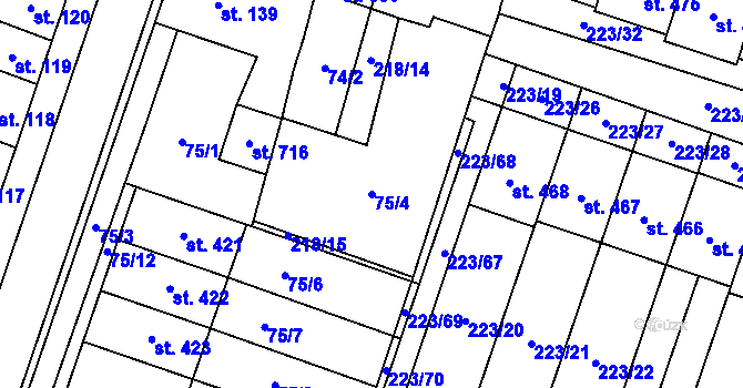 Parcela st. 75/4 v KÚ Domamyslice, Katastrální mapa