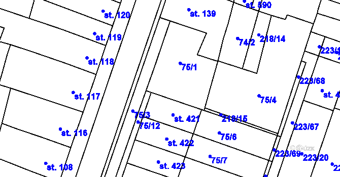 Parcela st. 75/5 v KÚ Domamyslice, Katastrální mapa