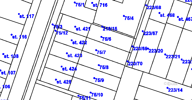Parcela st. 75/7 v KÚ Domamyslice, Katastrální mapa