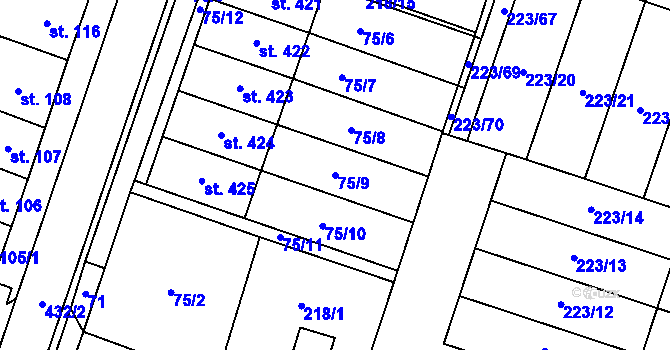 Parcela st. 75/9 v KÚ Domamyslice, Katastrální mapa