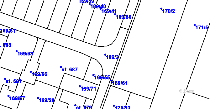 Parcela st. 169/2 v KÚ Domamyslice, Katastrální mapa