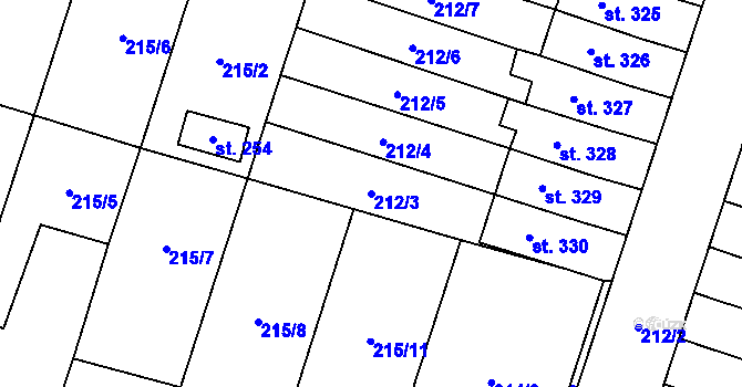 Parcela st. 212/3 v KÚ Domamyslice, Katastrální mapa
