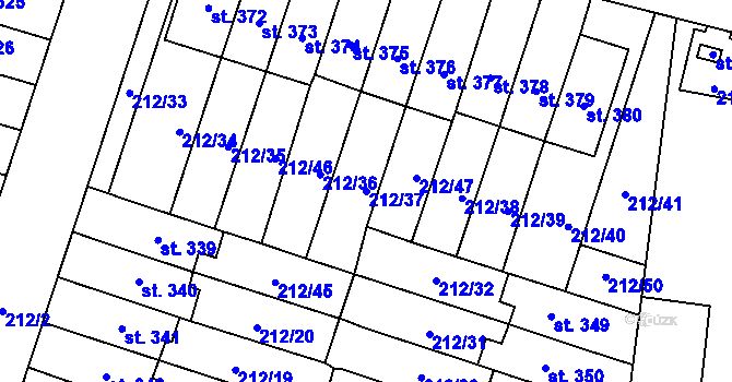 Parcela st. 212/37 v KÚ Domamyslice, Katastrální mapa