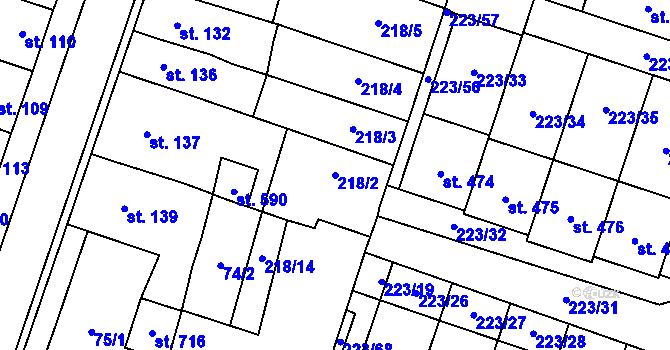 Parcela st. 218/2 v KÚ Domamyslice, Katastrální mapa