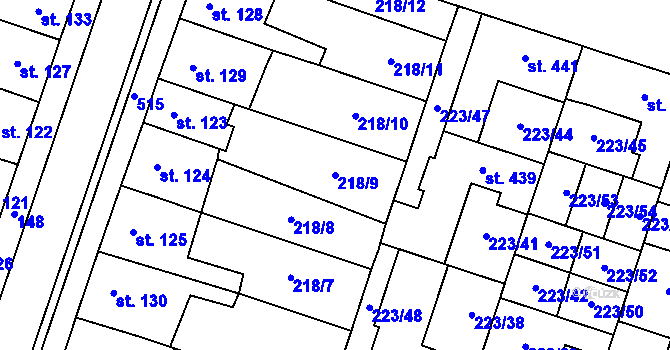 Parcela st. 218/9 v KÚ Domamyslice, Katastrální mapa