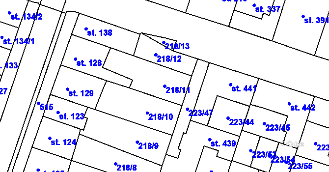 Parcela st. 218/11 v KÚ Domamyslice, Katastrální mapa