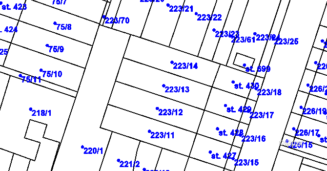 Parcela st. 223/13 v KÚ Domamyslice, Katastrální mapa