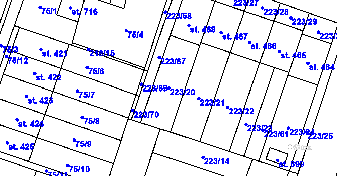 Parcela st. 223/20 v KÚ Domamyslice, Katastrální mapa