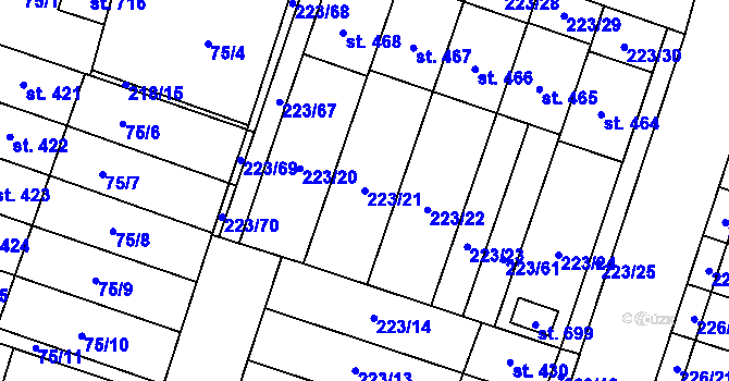 Parcela st. 223/21 v KÚ Domamyslice, Katastrální mapa