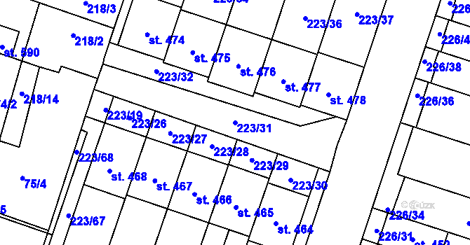 Parcela st. 223/31 v KÚ Domamyslice, Katastrální mapa