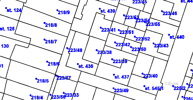 Parcela st. 223/38 v KÚ Domamyslice, Katastrální mapa