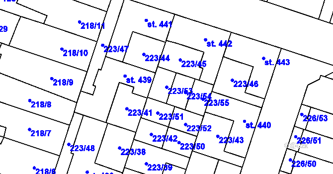Parcela st. 223/53 v KÚ Domamyslice, Katastrální mapa
