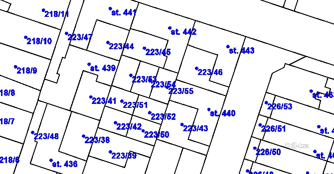 Parcela st. 223/55 v KÚ Domamyslice, Katastrální mapa