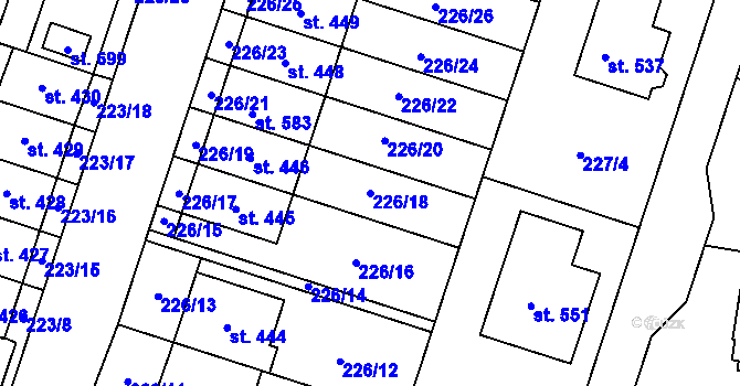 Parcela st. 226/18 v KÚ Domamyslice, Katastrální mapa