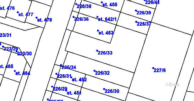 Parcela st. 226/33 v KÚ Domamyslice, Katastrální mapa