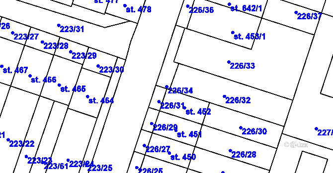Parcela st. 226/34 v KÚ Domamyslice, Katastrální mapa