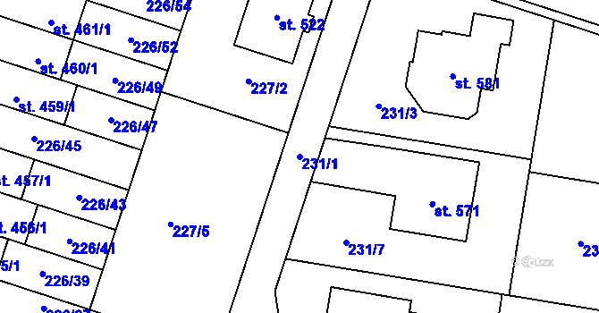 Parcela st. 231/1 v KÚ Domamyslice, Katastrální mapa