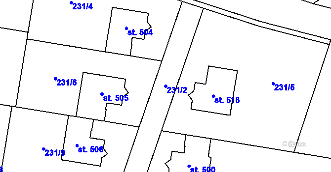 Parcela st. 231/2 v KÚ Domamyslice, Katastrální mapa