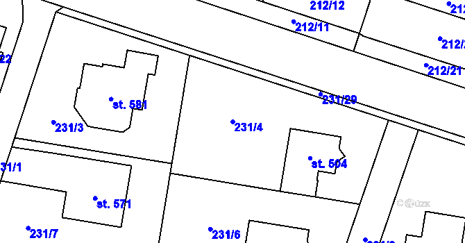 Parcela st. 231/4 v KÚ Domamyslice, Katastrální mapa