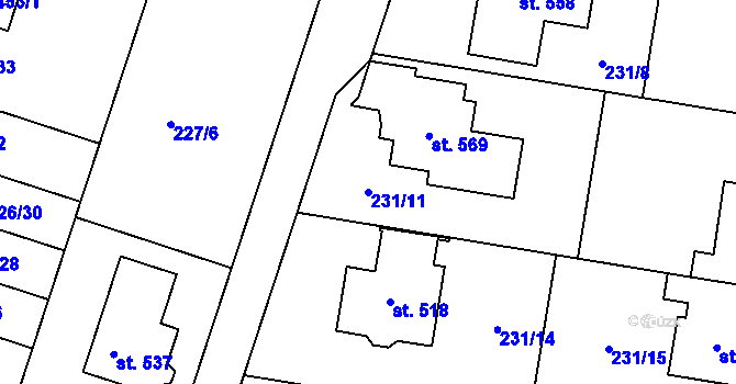 Parcela st. 231/11 v KÚ Domamyslice, Katastrální mapa