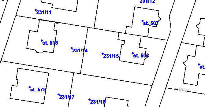 Parcela st. 231/15 v KÚ Domamyslice, Katastrální mapa