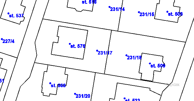 Parcela st. 231/17 v KÚ Domamyslice, Katastrální mapa