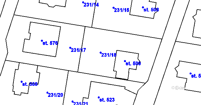 Parcela st. 231/18 v KÚ Domamyslice, Katastrální mapa